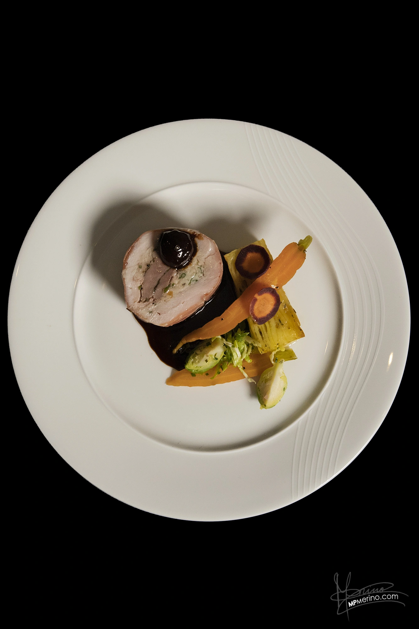 Overhead shot of a plate of gourmet food