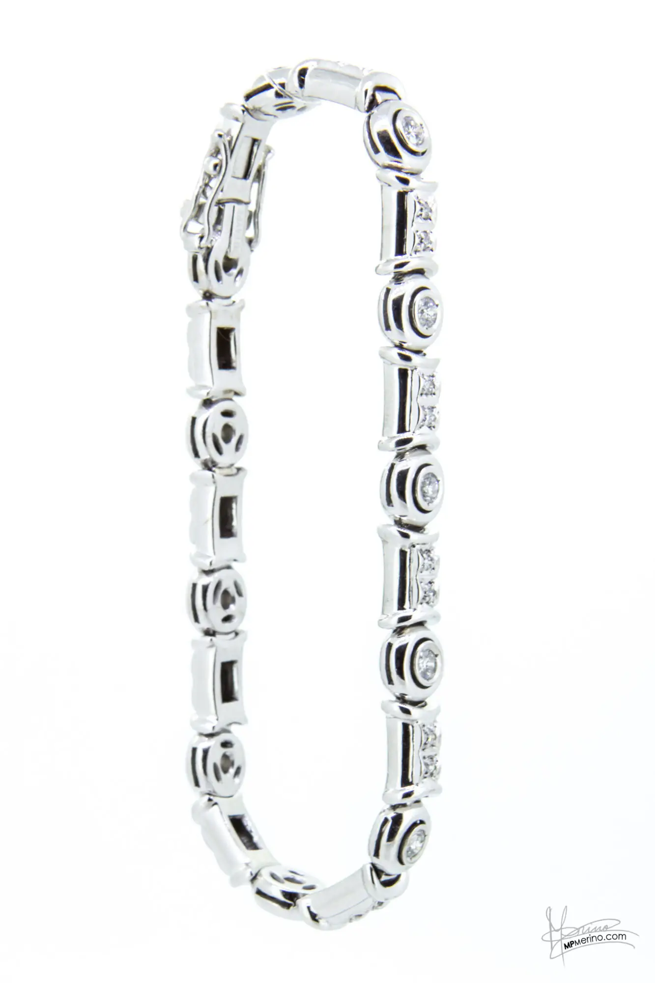 Close-up of a white gold bracelet