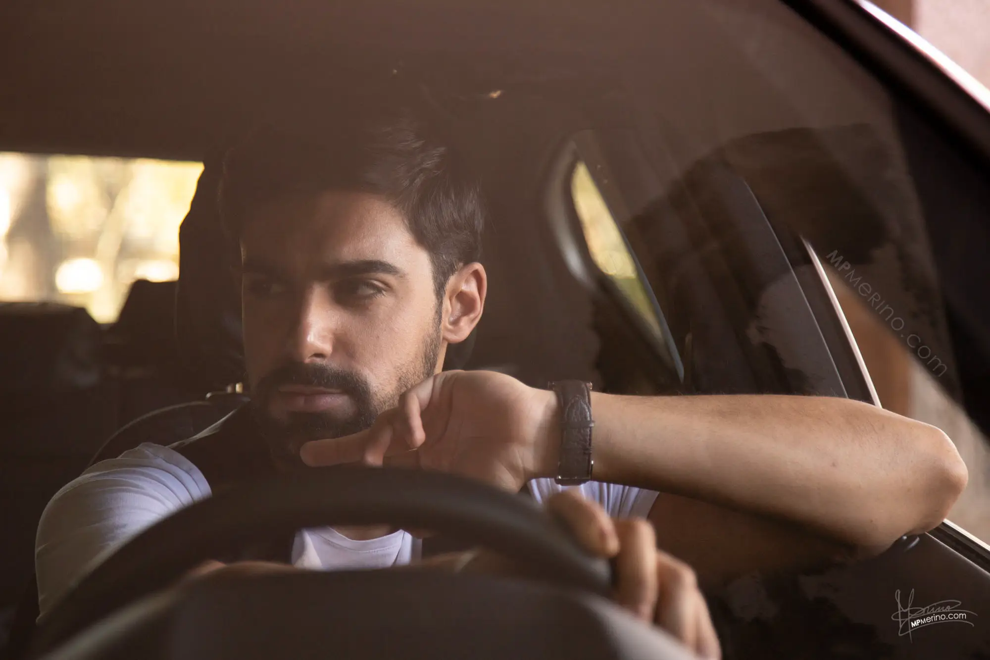 Portrait of a boy in the interior of a car