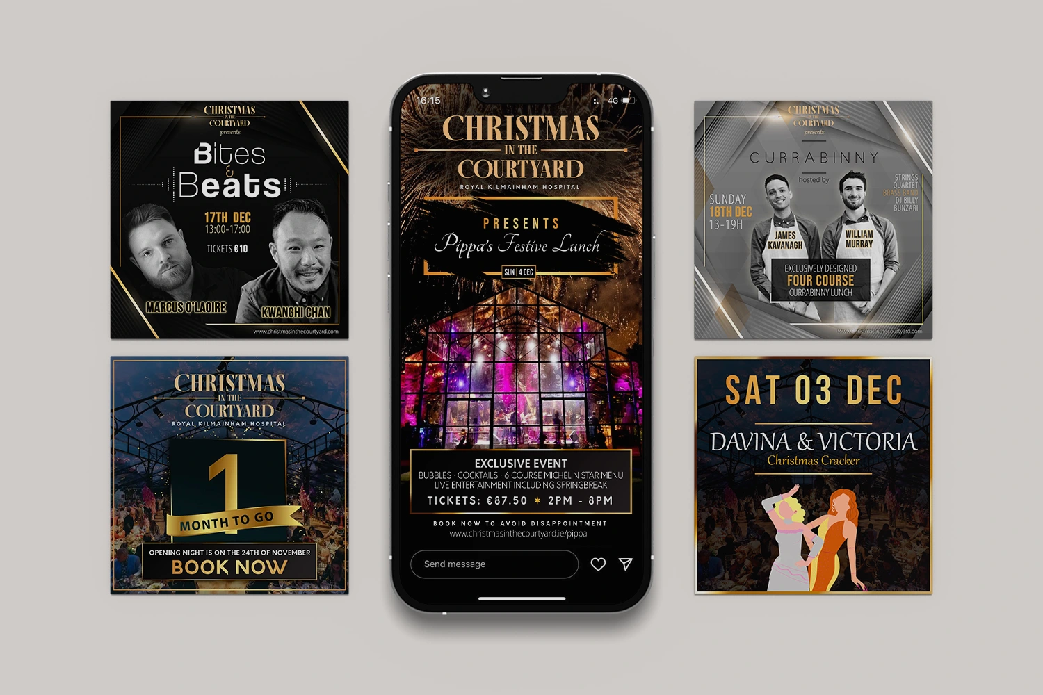 Collage of Instagram posts related to a Christmas event in Dublin